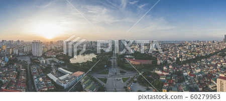 Panorama Aerial Drone Shot of Nghia Do Park and Vietnam Museum of Ethnology, Ha Noi, Viet Nam 60279963