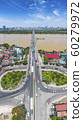 Panorama Aerial Drone Shot of Chuong Duong Bridge, Ha Noi, Viet Nam in Sunny Day 60279972