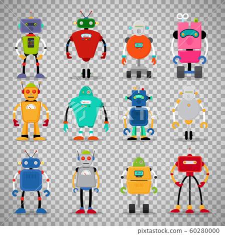 Cute robots set on transparent background Cute robots set on transparent background 60280000