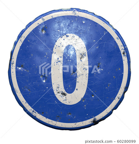 Public road sign in blue color with a capitol white letter 0 in the center isolated white background. 3d Public road sign in blue color with a capitol white letter 0 in the center isolated white background. 3d 60280099