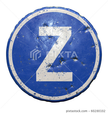 Public road sign in blue color with a capitol white letter Z in the center isolated white background. 3d Public road sign in blue color with a capitol white letter Z in the center isolated white background. 3d 60280102
