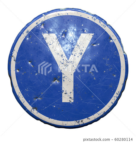 Public road sign in blue color with a capitol white letter Y in the center isolated white background. 3d Public road sign in blue color with a capitol white letter Y in the center isolated white background. 3d 60280114