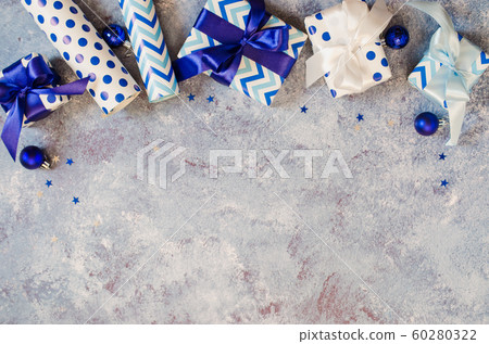 Christmas background. Christmas gift wrapping in blue. 60280322