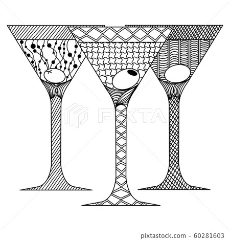 zenart style 3 (three) martini glasses with olive, zenart style 3 (three) martini glasses with olive, 60281603