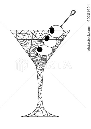zenart style martini glass with olive on a skewer, 60281604