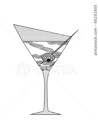 zenart style martini glass with olive on a skewer, 60281605