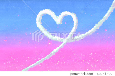 White contrail heart symbol and pink and light blue fairy tale background image material 60281899