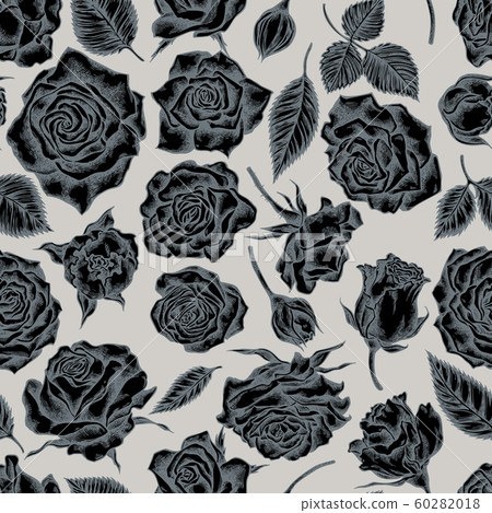 Seamless pattern with hand drawn stylized roses - Stock Illustration ...