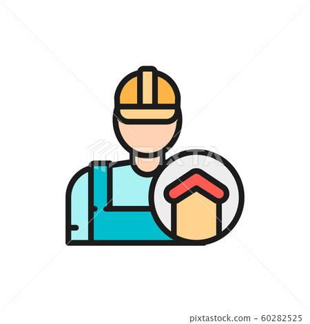Vector repairman, foreman, builder, architect flat color line icon. 60282525