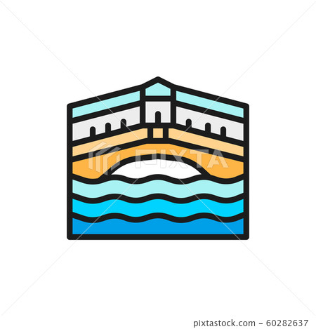 Rialto Bridge, landmark of Venice, Italy line flat color icon. 60282637