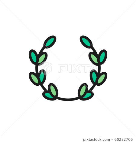 Laurel wreath, olive branch, victory flat color line icon. Laurel wreath, olive branch, victory flat color line icon. 60282706