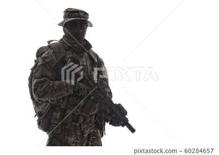 Army infantryman aiming service rifle studio shoot 60284657