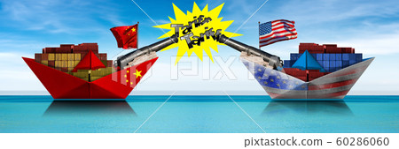 USA and China trade war - Two cargo container ships with cannons USA and China trade war - Two cargo container ships with cannons 60286060