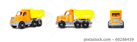 Small orange toy dump truck lorry on a white background, isolate Small orange toy dump truck lorry on a white background, isolate 60286439