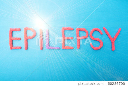 Word epilepsy in red letters on a blue background concept of epilepsy attacks, medicine, inscription 60286700