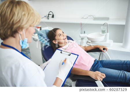 Teenage lady is happy after teeth check-up in clinic Teenage lady is happy after teeth check-up in clinic 60287329