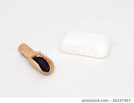 Bar toilet with the addition of activated carbon on a white background, close-up, cleanliness 60287467