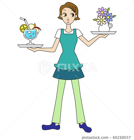 一個女孩與一個托盤在她手中的插圖 60288037