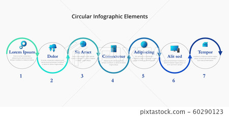 Seven circular arrows with icons, place for text Seven circular arrows with icons, place for text 60290123