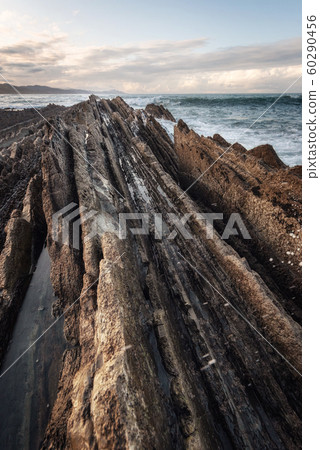 Coast landscape of famous Flysch in Zumaia, Basque country, Spain. Famous geological formations 60290456