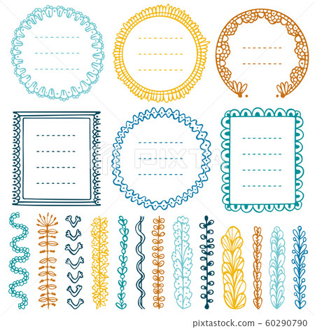 Set of doodle frames, vignettes, and dividers for bullet journal, notebook, diary, and planner isolated on white background. Hand-drawn vector illustration with space for your text. Set of doodle frames, vignettes, and dividers for bullet journal, notebook, diary, and planner isolated on white background. Hand-drawn vector illustration with space for your text. 60290790
