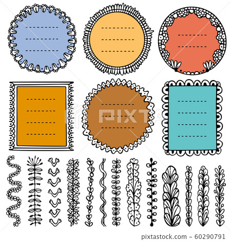 Set of doodle frames, vignettes, and dividers for bullet journal, notebook, diary, and planner isolated on white background. Hand-drawn vector illustration with space for your text. Set of doodle frames, vignettes, and dividers for bullet journal, notebook, diary, and planner isolated on white background. Hand-drawn vector illustration with space for your text. 60290791