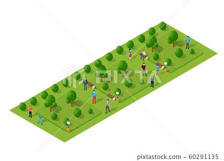 City quarter park top view landscape isometric 60291135