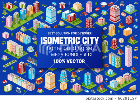 Isometric set building houses icons of blocks module 60291157