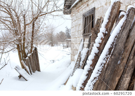 Winter countryside landscape, dilapidated 60291720