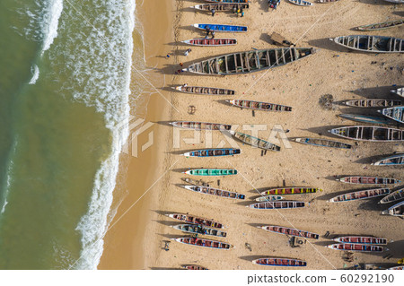Aerial view of fishing village, pirogues fishing 60292190