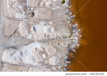 Aerial view of the Pink Lake Retba or Lac Rose 60292405