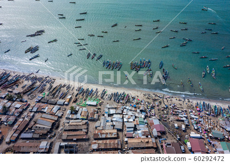 Aerial view of fishing village of Tanji. The Gambia. 60292472
