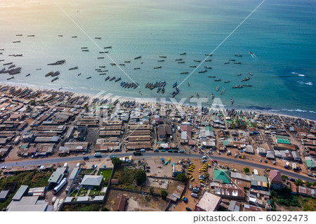 Aerial view of fishing village of Tanji. The Gambia. 60292473