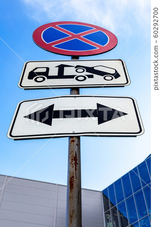 Traffic signs no parking and evacuation on tow Traffic signs no parking and evacuation on tow 60292700