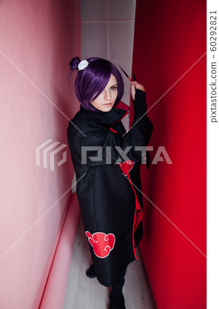 Beautiful woman anime cosplayer with purple hair Japan 60292821