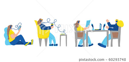 Podcast vector concept. Girl with audio stuff. 60293748