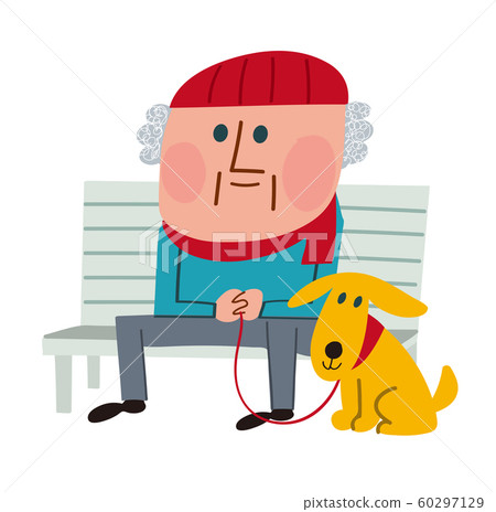 Old man and dog sitting on a bench - Stock Illustration [60297129] - PIXTA