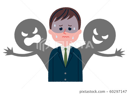 Illustration of male employee worried about relationships 60297147