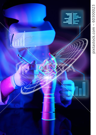 Engineer creates a robotic arm. Concept of cyber communication and robotic. Engineer creates a robotic arm. Concept of cyber communication and robotic. 60300023
