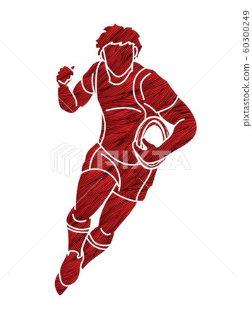 Rugby player action cartoon sport graphic vector. 60300249