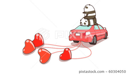 Banner hand drawn pandas on the car which is dragging hearts Banner hand drawn pandas on the car which is dragging hearts 60304050