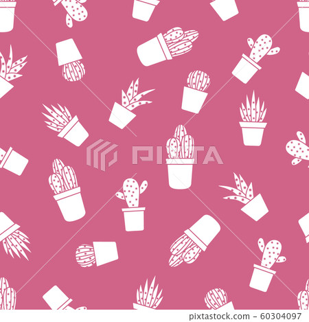 Vector seamless pattern with cactus and succulents - Stock Illustration ...