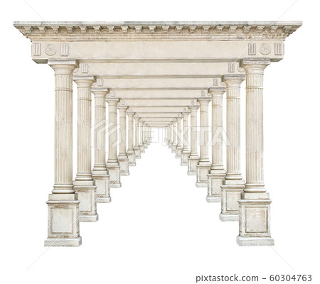 Antique stone arch enfilade isolated on white 60304763