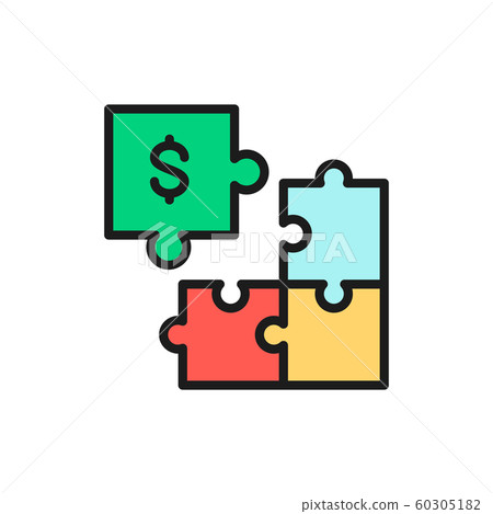 Puzzle money, investment flat color line icon. Isolated on white background 60305182