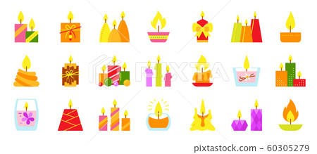 Candle burning flame light flame vector icons set Candle burning flame light flame vector icons set 60305279