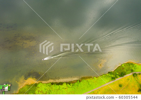 Boat, North Han River, Cheongpyeong-myeon, Gapyeong-gun, Gyeonggi-do, Aerial photography Boat, North Han River, Cheongpyeong-myeon, Gapyeong-gun, Gyeonggi-do, Aerial photography 60305544
