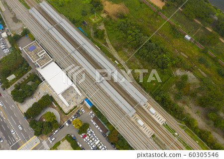 Gyeongchun Line, Daeseong-ri Station, Cheongpyeong-myeon, Gapyeong-gun, Gyeonggi-do, Aerial Gyeongchun Line, Daeseong-ri Station, Cheongpyeong-myeon, Gapyeong-gun, Gyeonggi-do, Aerial 60305546