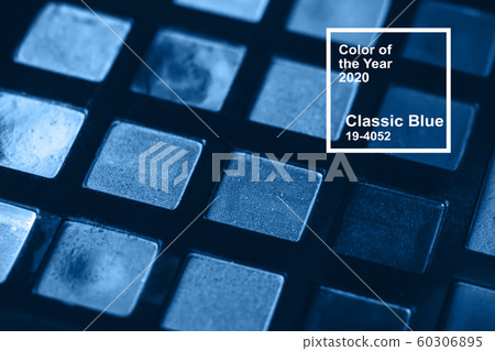 Classic Blue pantone color of the Year 2020. box set with eye shadow close up for makeup 60306895