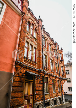 Estonian capital Tallinn old town colorful houses and streets 60307507