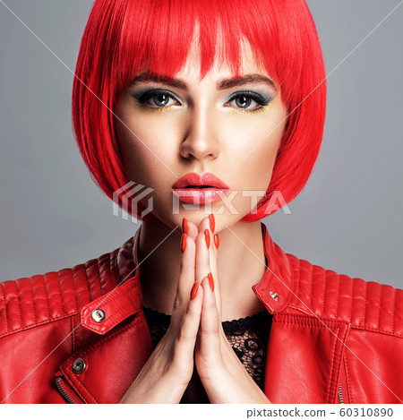Beautiful sexy woman with bright red bob 60310890